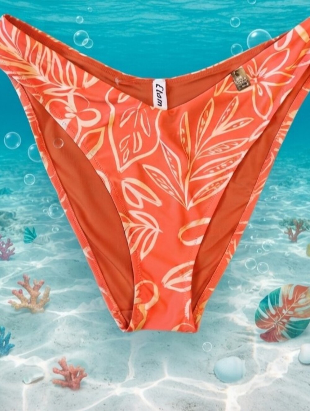 Elcam Orange Floral High-Cut Bikini Bottom